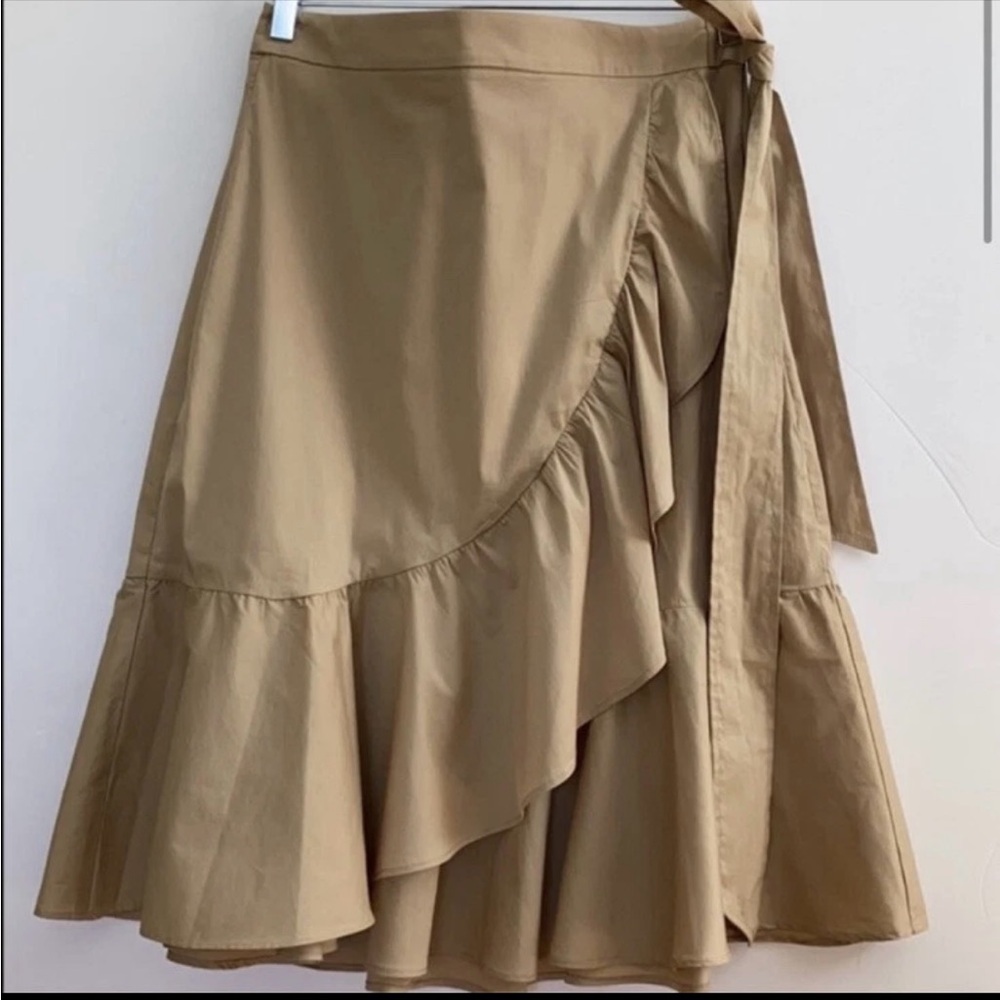 LOFT Tan Midi Faux Wrap Skirt SZ 2